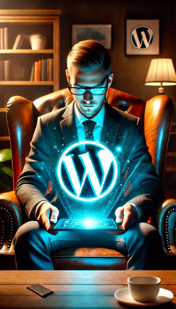 Personne créant son site internet SEO friendly à l'aide du CMS WordPress et WooCommerce grâce à la formation WEB et PAO de formaltic et l'IA (intelligence artificielle ChatGPT)